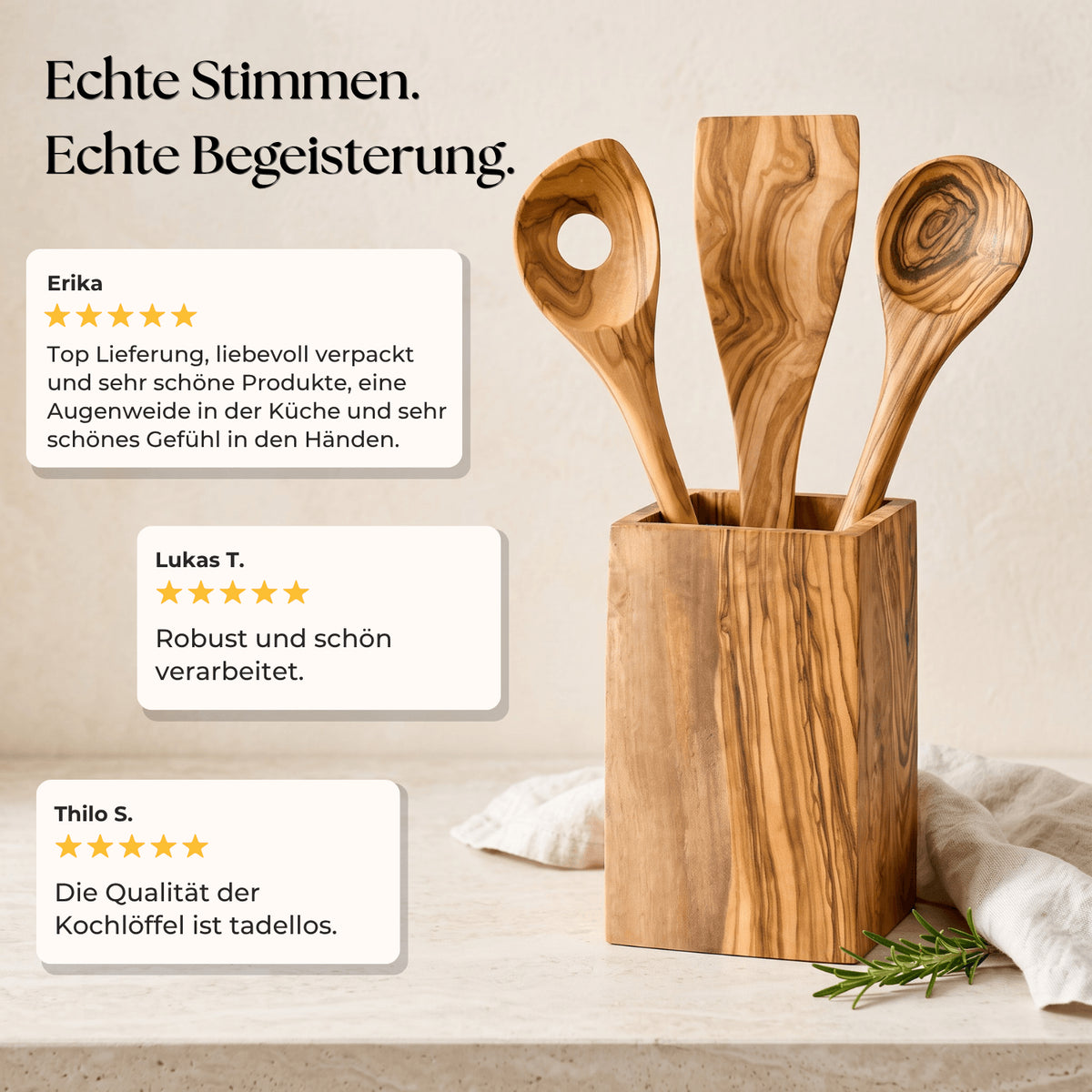 Kochlöffel 6er Set aus Olivenholz | 30 cm