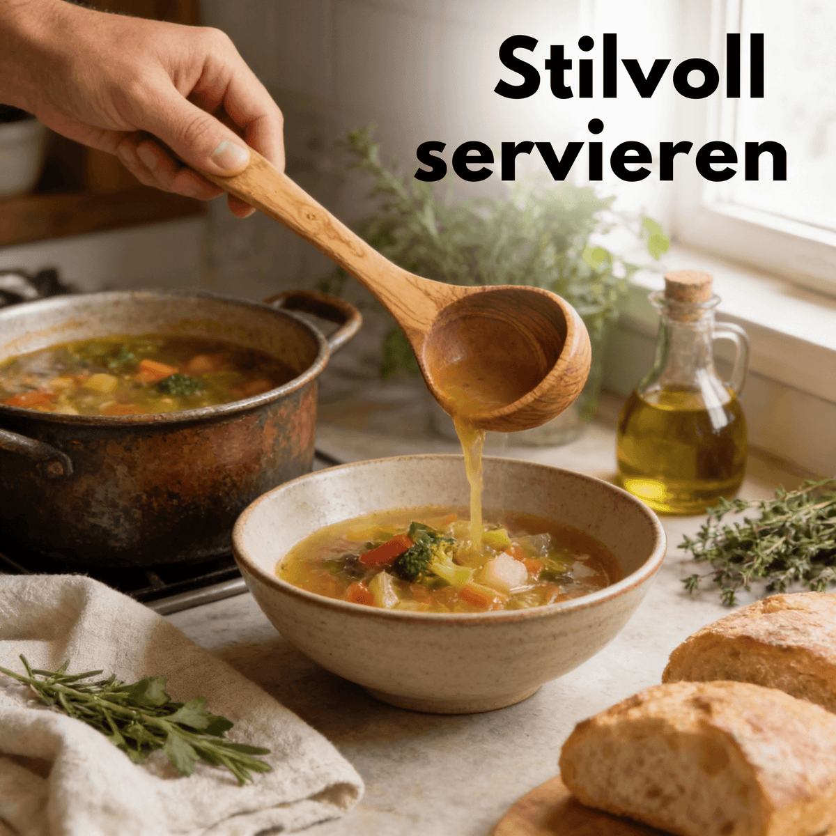 Schöpfkelle aus Olivenholz | Suppenkelle