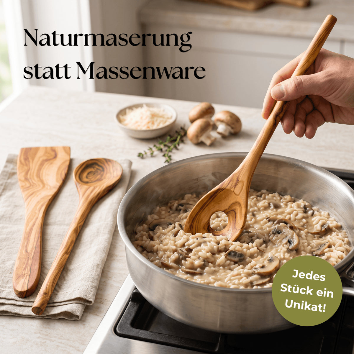 Kochlöffel 3er Set aus Olivenholz: Natürlich, Langlebig & Unikat