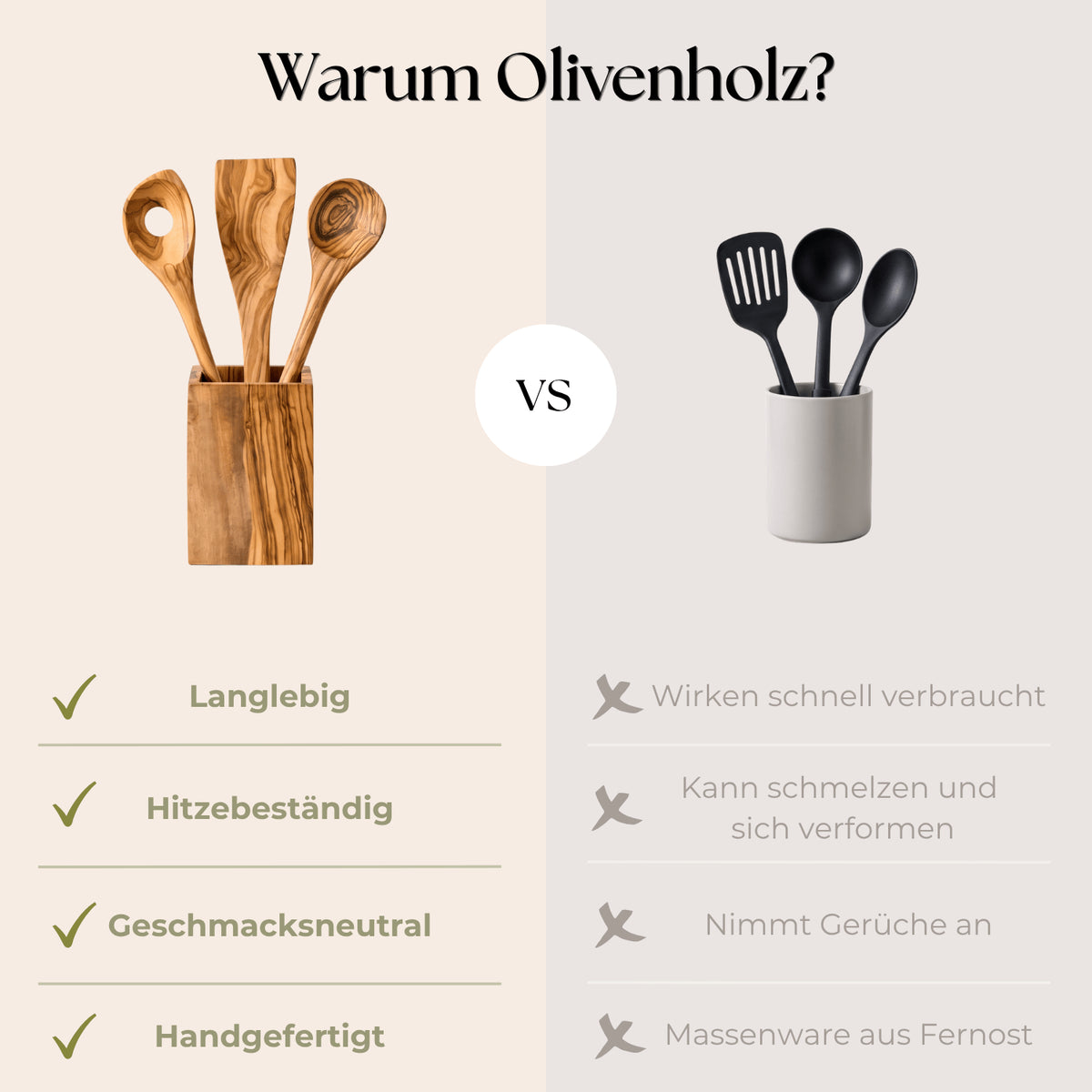 Kochlöffel 6er Set aus Olivenholz | 30 cm