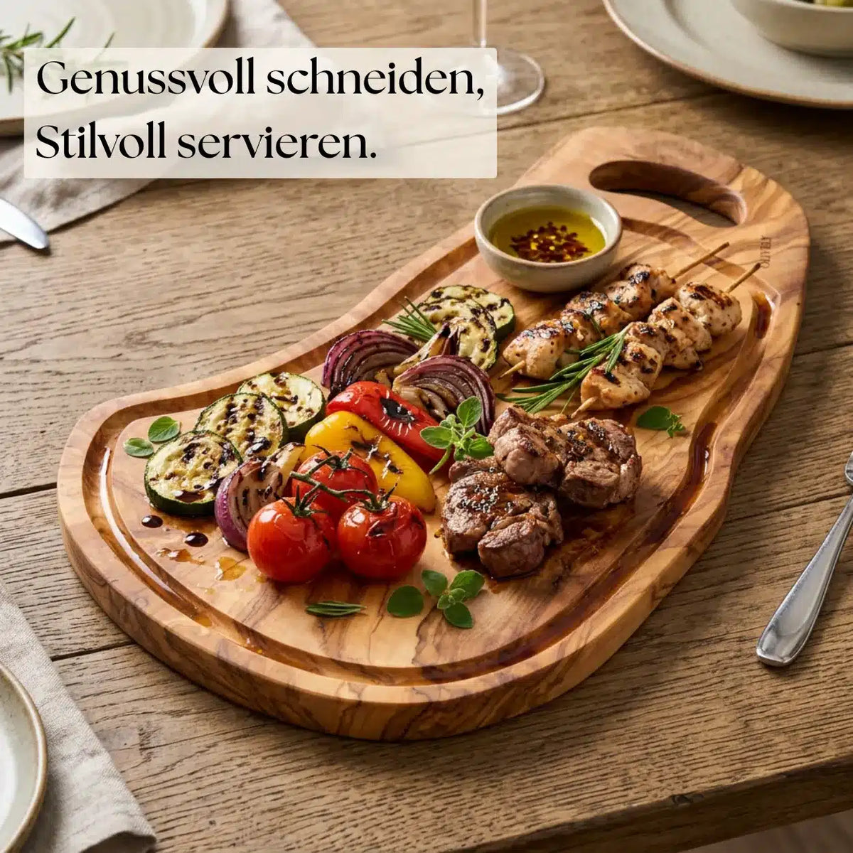 Schneidebrett Olivenholz mit Saftrille
