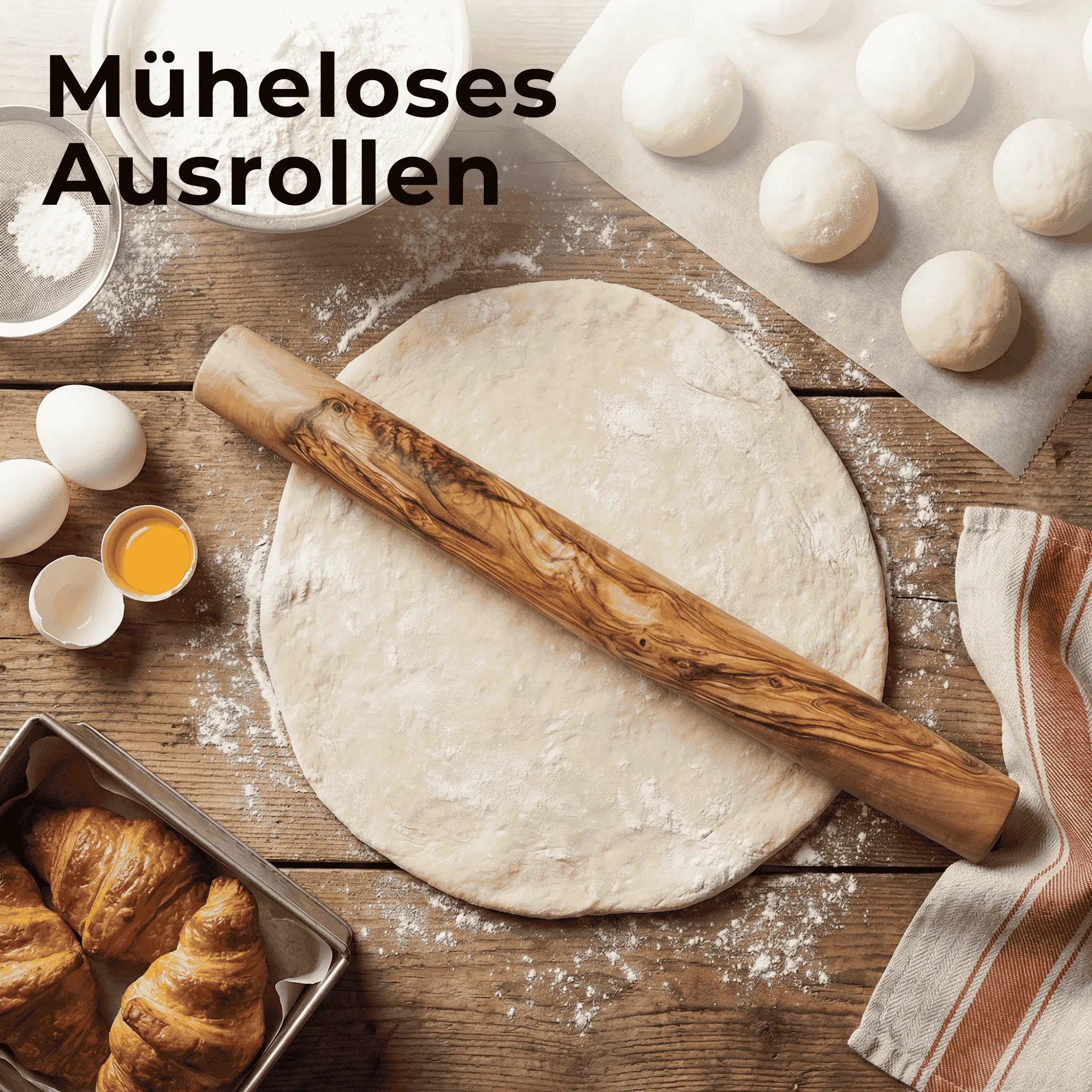 Teigroller aus Holz 35 cm - Nudelholz für Pizza-/Nudelteig oder Backen – Bild 3