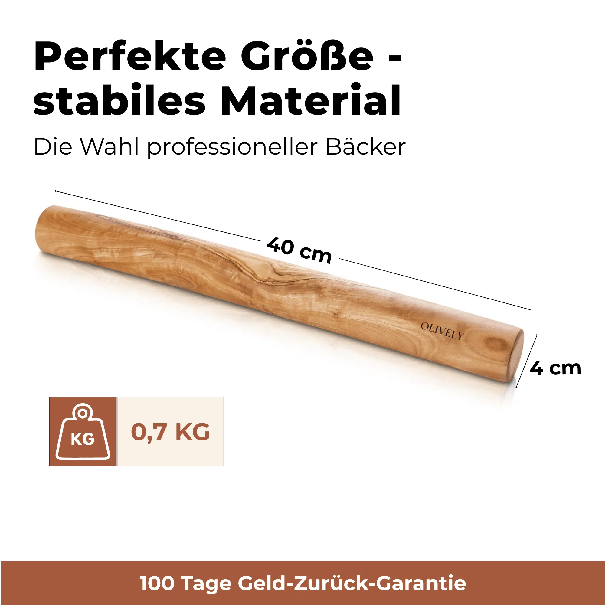 Nudelholz Maße: 40 Lang, 4 cm breit