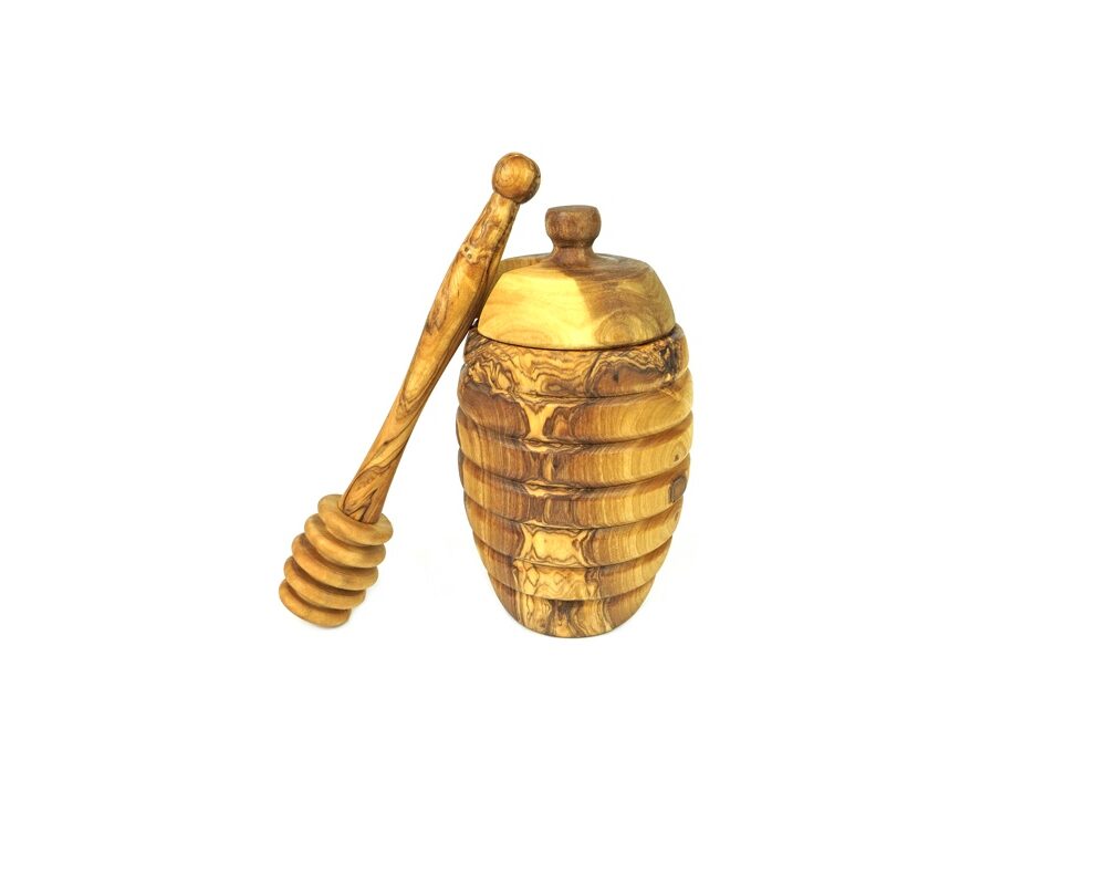 Honigtopf mit Honiglöffel, Olivenholz
