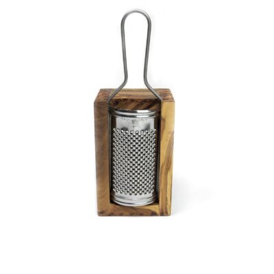 Kleine Kaesereibe mit Behaelter aus Olivenholz