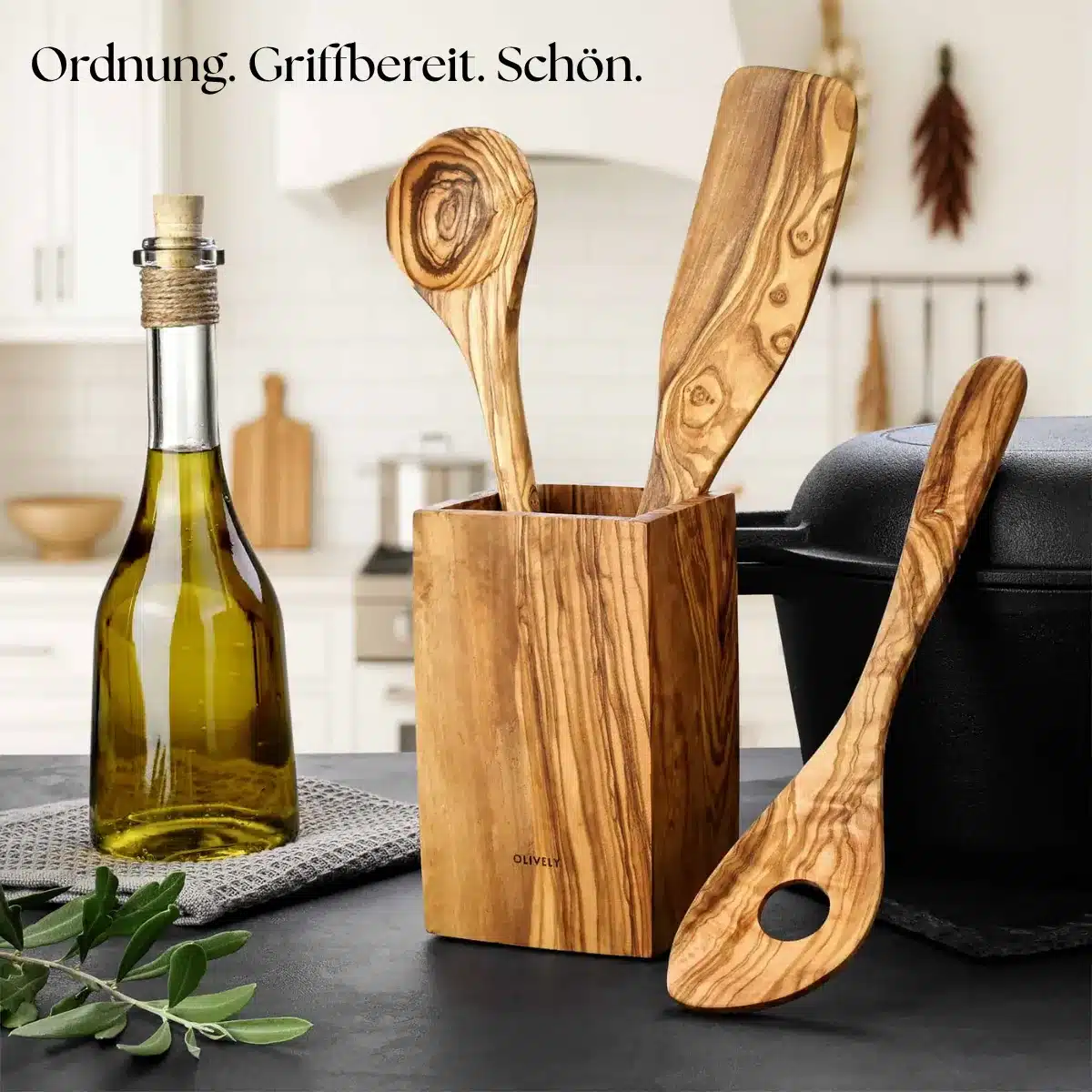 Kochbesteckhalter aus Olivenholz