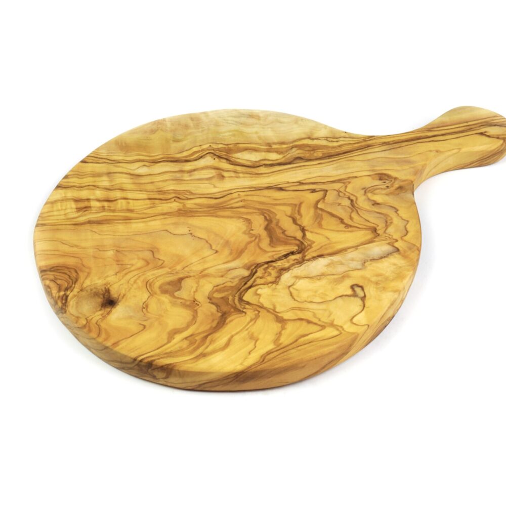 Rundes Pizzabrett mit Griff aus Olivenholz 28 cm