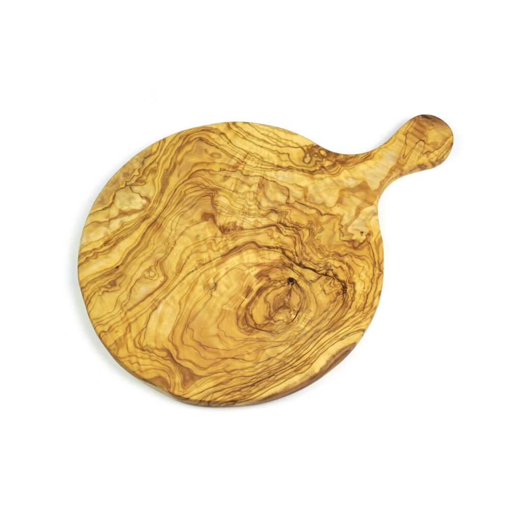 Rundes Pizzabrett mit Griff aus Olivenholz, 32 cm