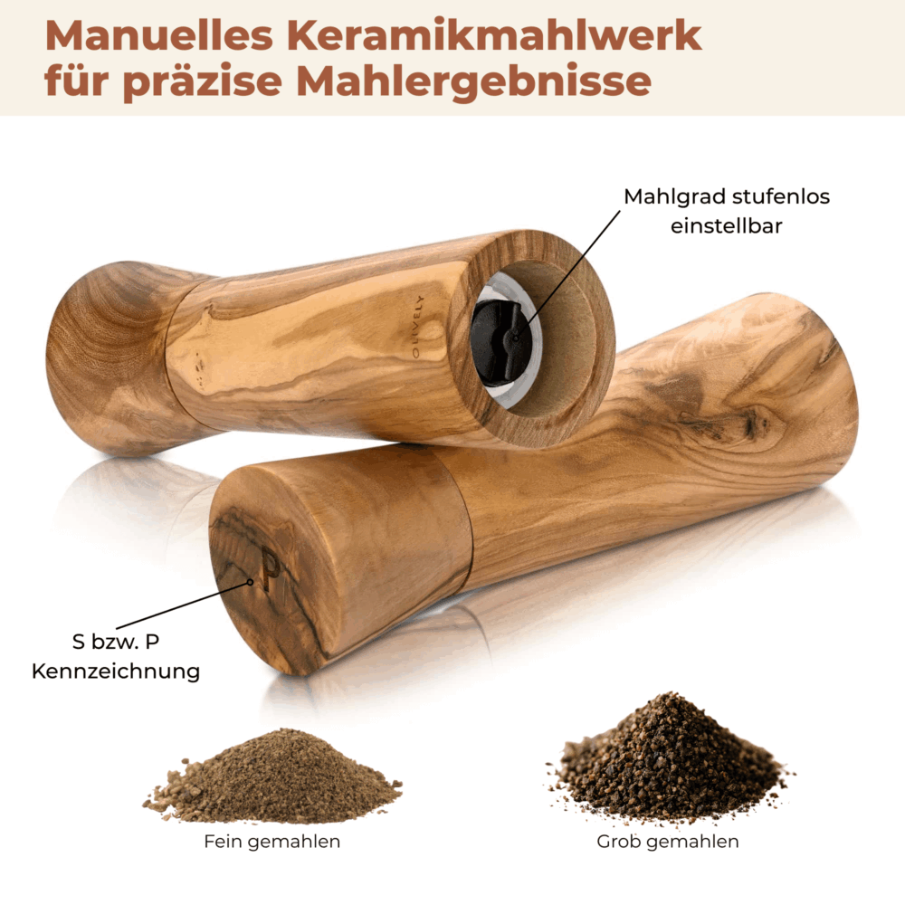 Zwei-Pfeffermuehlen-aus-Olivenholz-liegenend