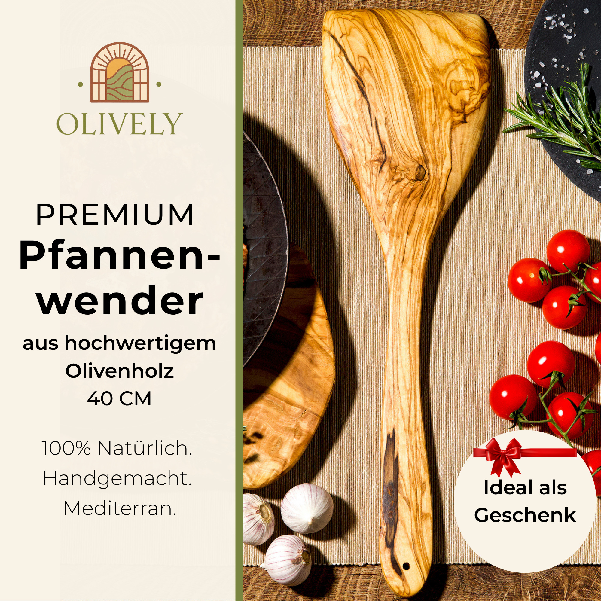 Holz Pfannenwender liegt verkehrt rum auf einem Tisch