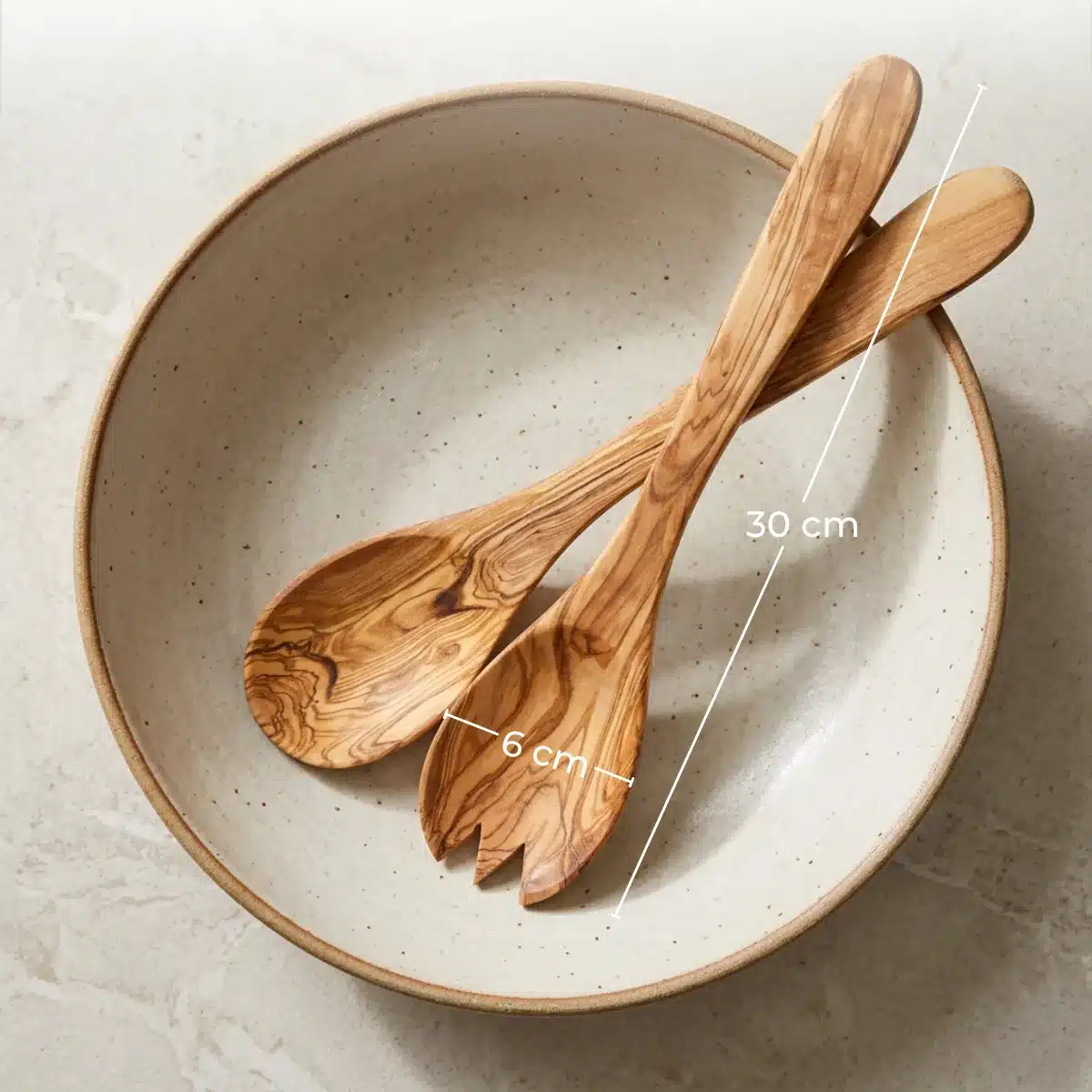 Salatbesteck Set aus Olivenholz 30 cm