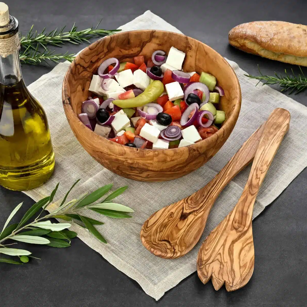 Salatbesteck Set aus Olivenholz 30 cm