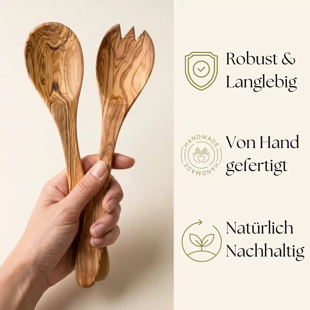 Salatbesteck Set aus Olivenholz 30 cm