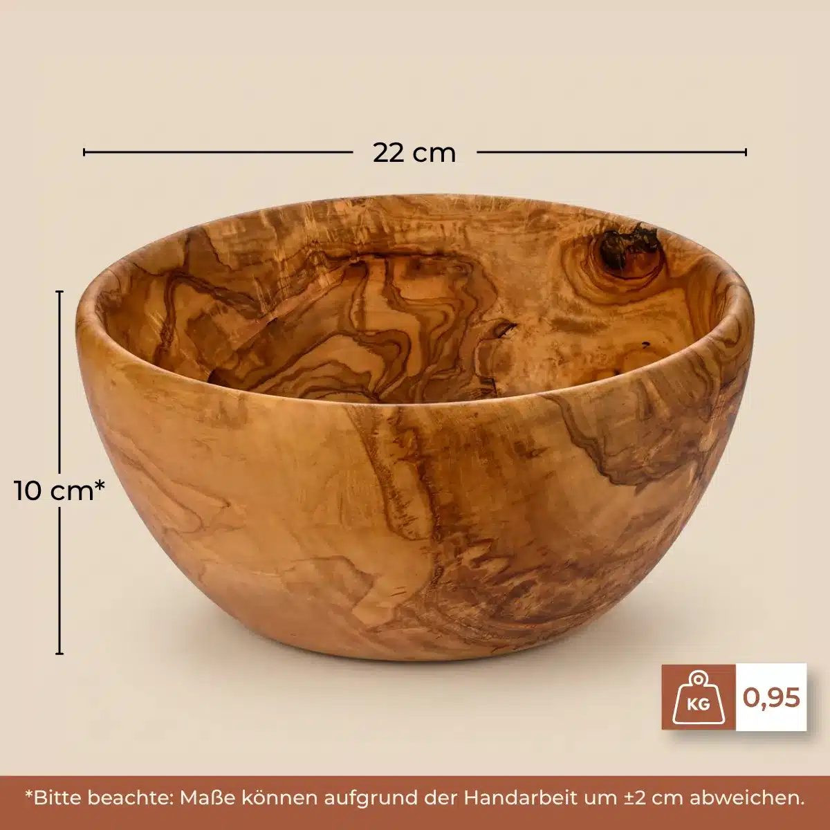 Handgefertigte Salatschuessel aus Olivenholz 22 Zentimeter