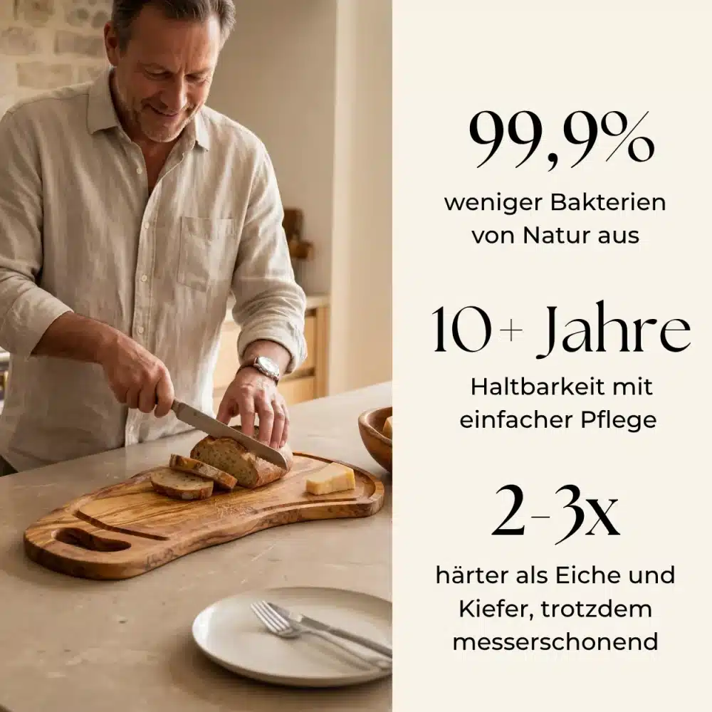 Schneidebrett Olivenholz mit Saftrille