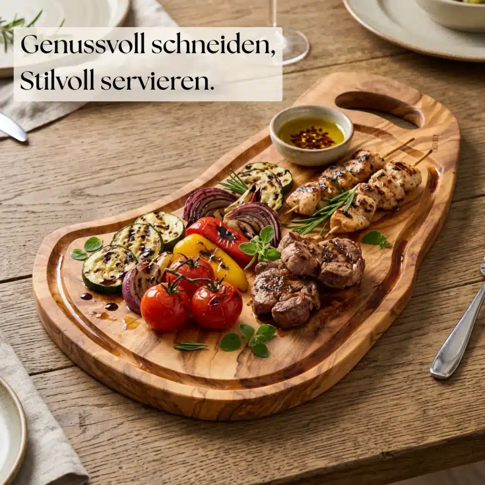 Schneidebrett Olivenholz mit Saftrille