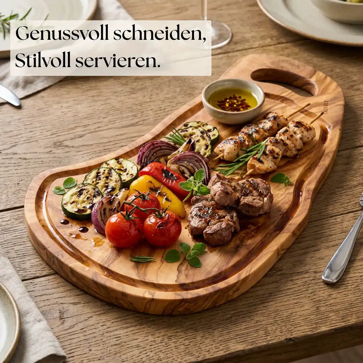 Schneidebrett Olivenholz mit Saftrille