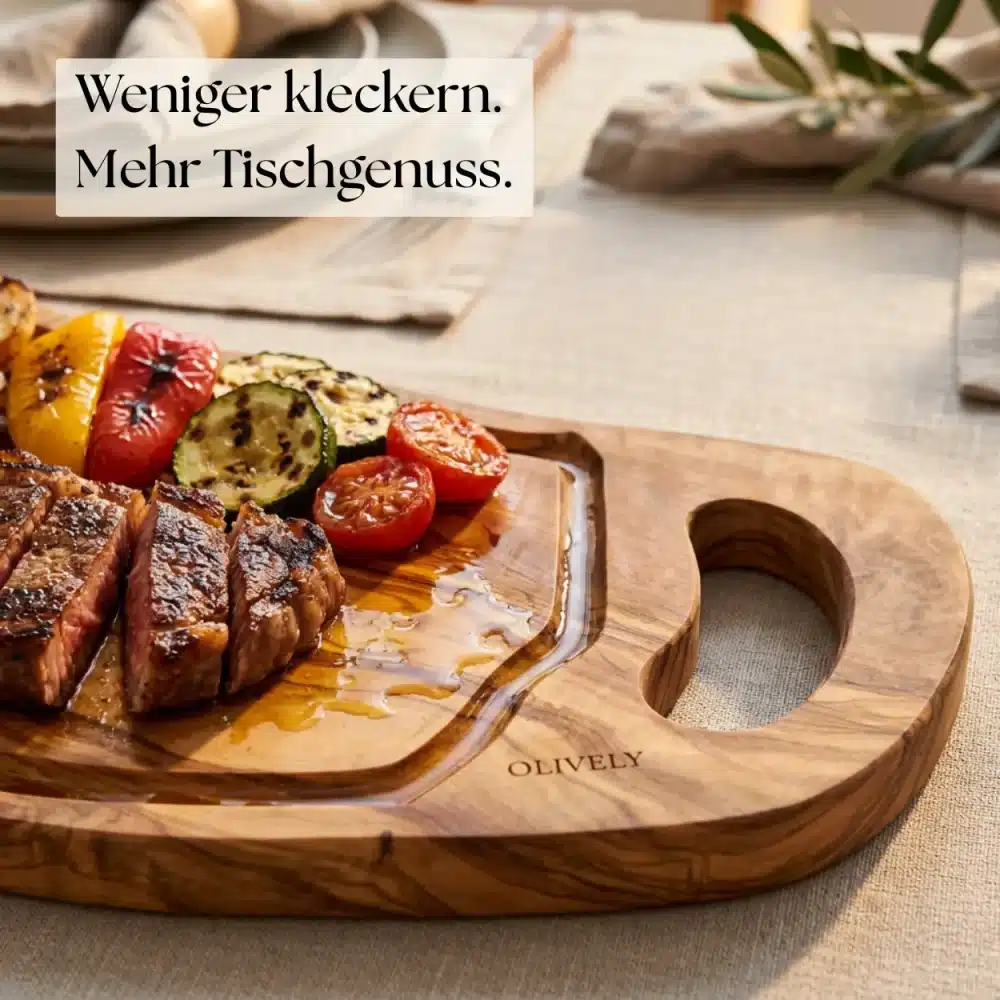 Schneidebrett Olivenholz mit Saftrille