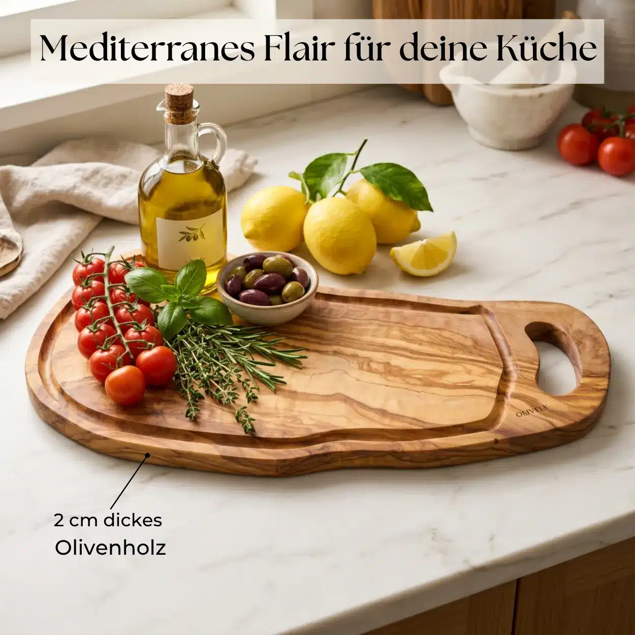 Schneidebrett Olivenholz mit Saftrille